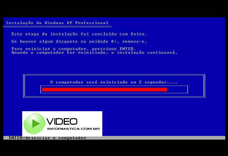 Tela de Instalação do Windows XP Concluída